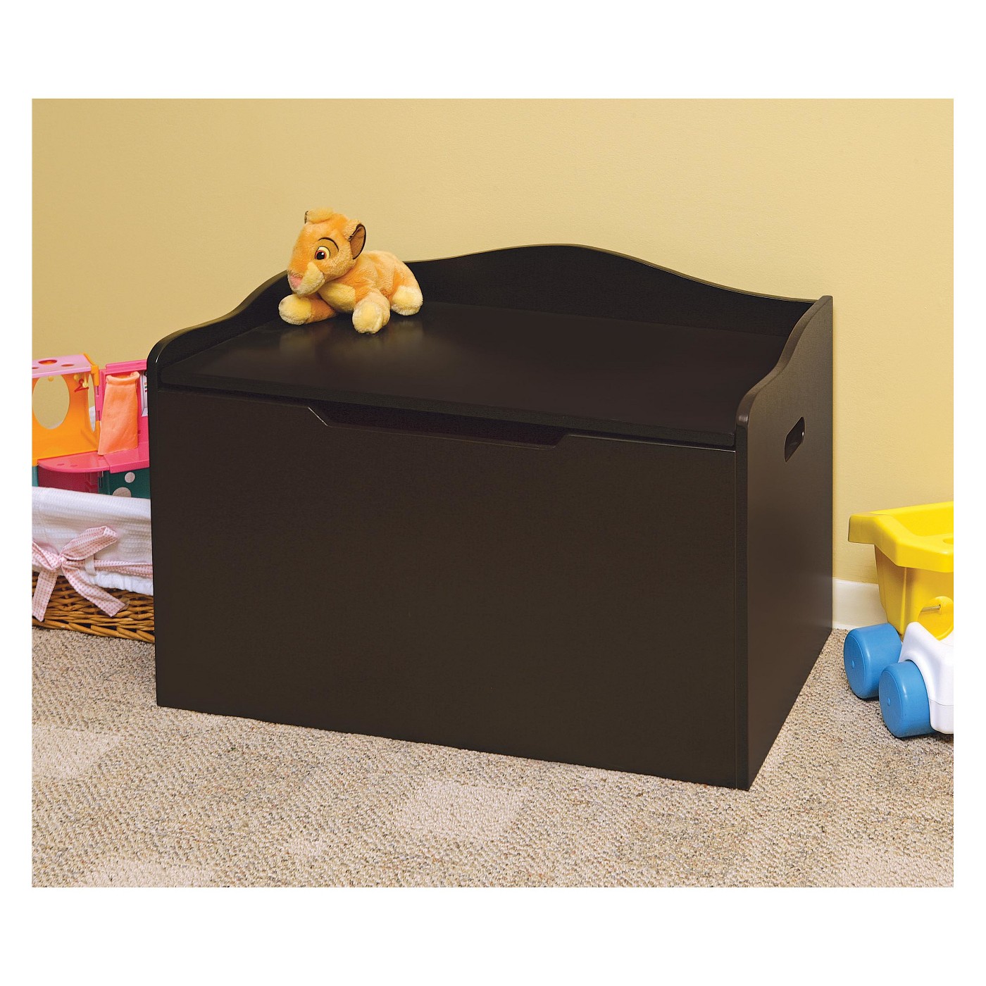 Caja de almacenamiento de juguetes de madera marrón para niños